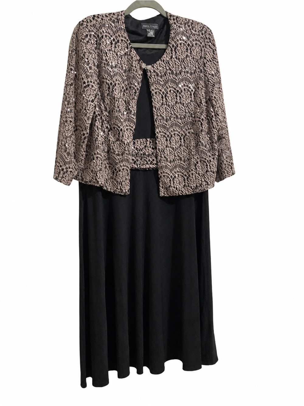 Jessica Howard Black Dress with Taupe Lace Jacket